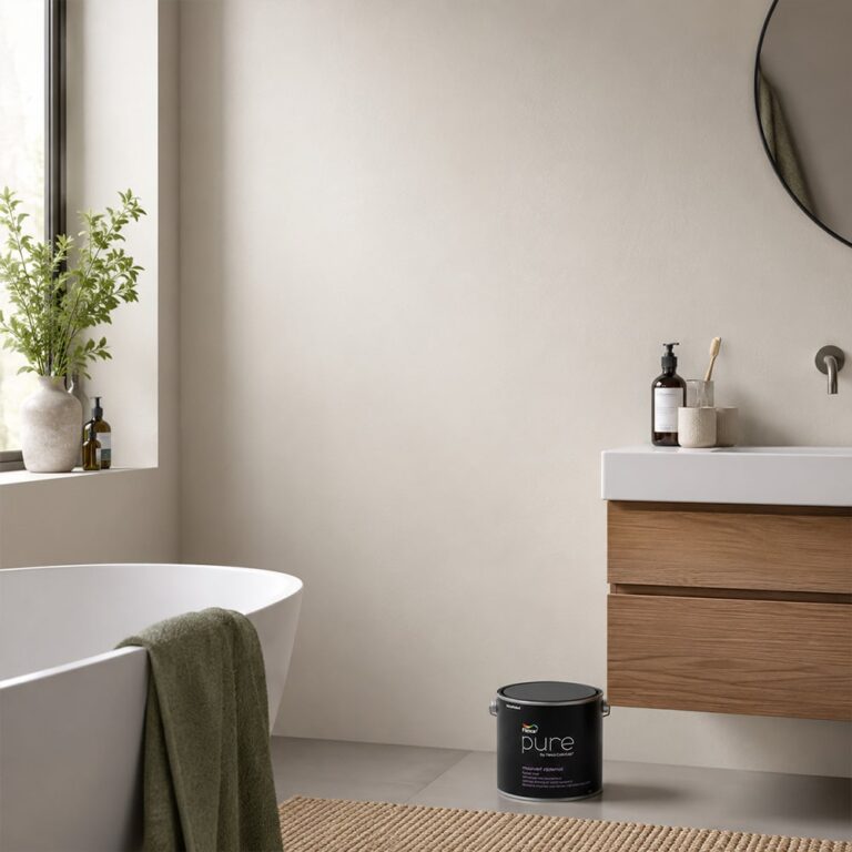 Flexa Pure muurvef zijdemat in een lichte badkamer