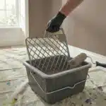 Verfrooster in verfbak vasthouden