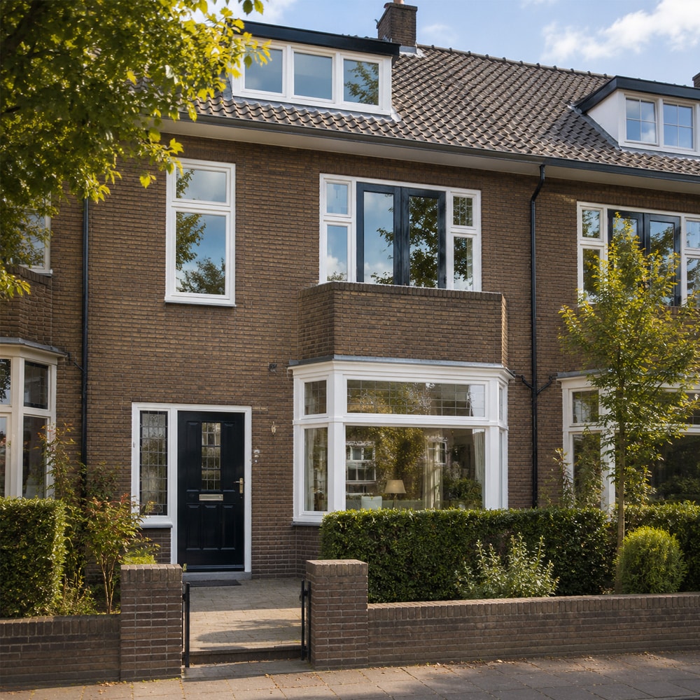 Rijtjeshuis met witte kozijnen hoogglans