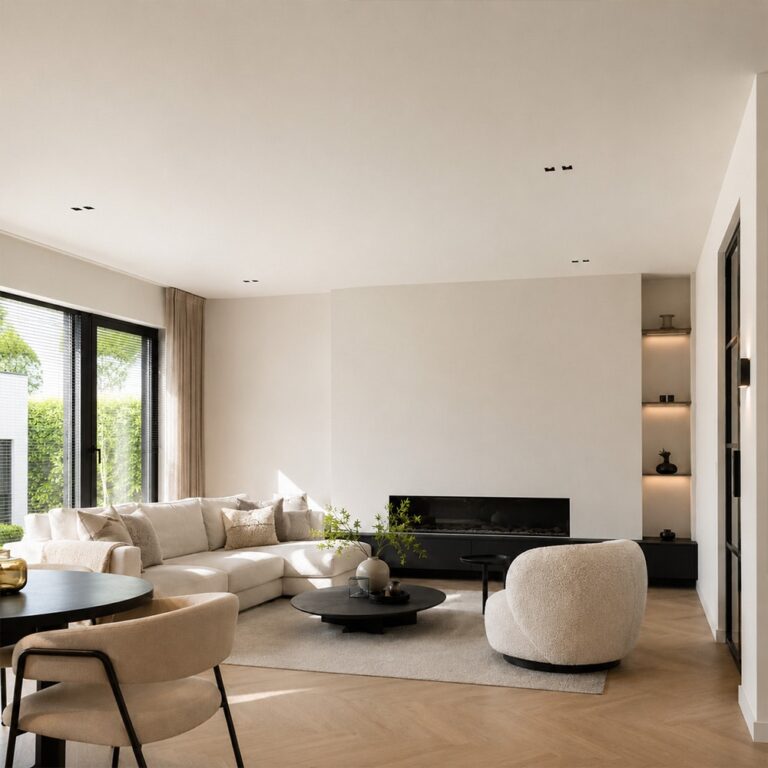 Witte en beige woonkamer interieur
