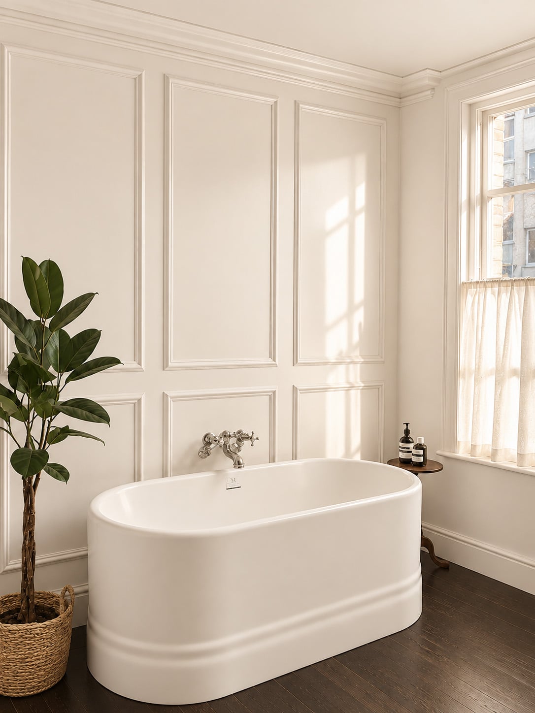 Moderne badkuip in Farrow and Ball Dimity No. 2008