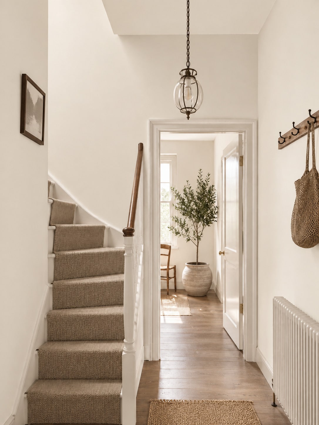 Rustieke trapgang met Farrow and Ball Dimity No. 2008