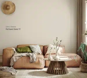 Kleur Portland Stone 77 voorbeeld op een muur
