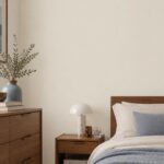 Slaapkamer met blauwe accenten in RAL 9001 Cremewit