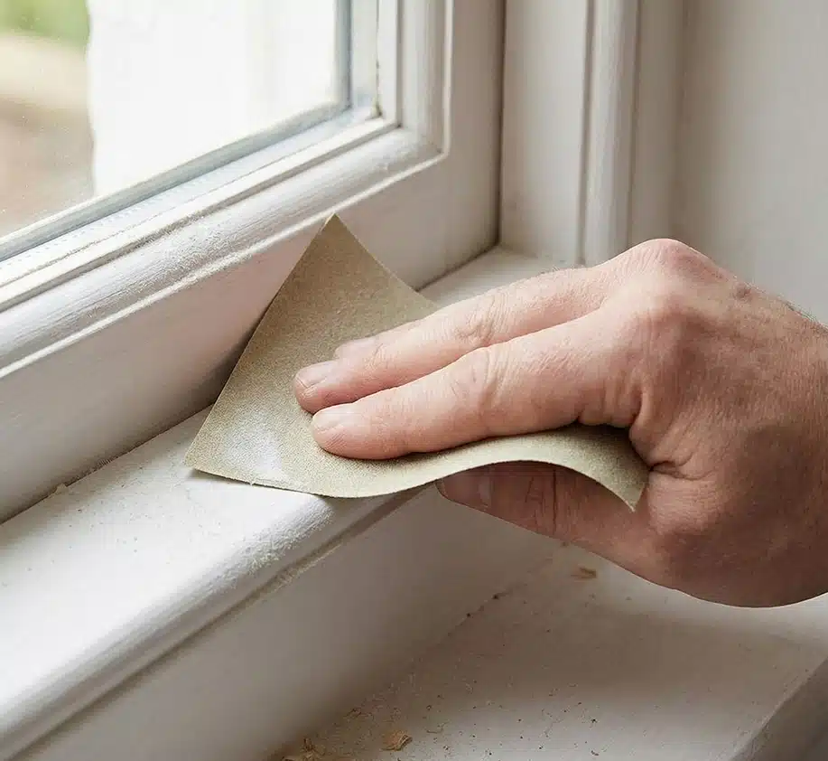 Schuurpapier a4 op een kozijn