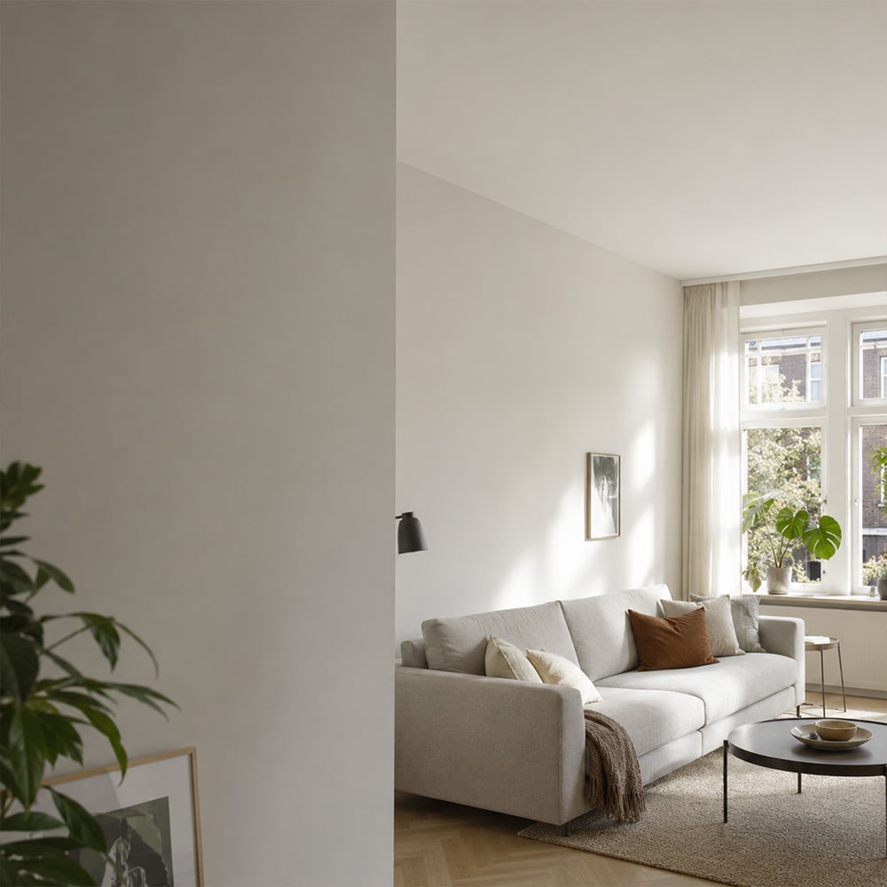 Woonkamer met witte matte afwerking