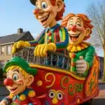 Carnavalswagen met blanke lak eroverheen geschilderd.