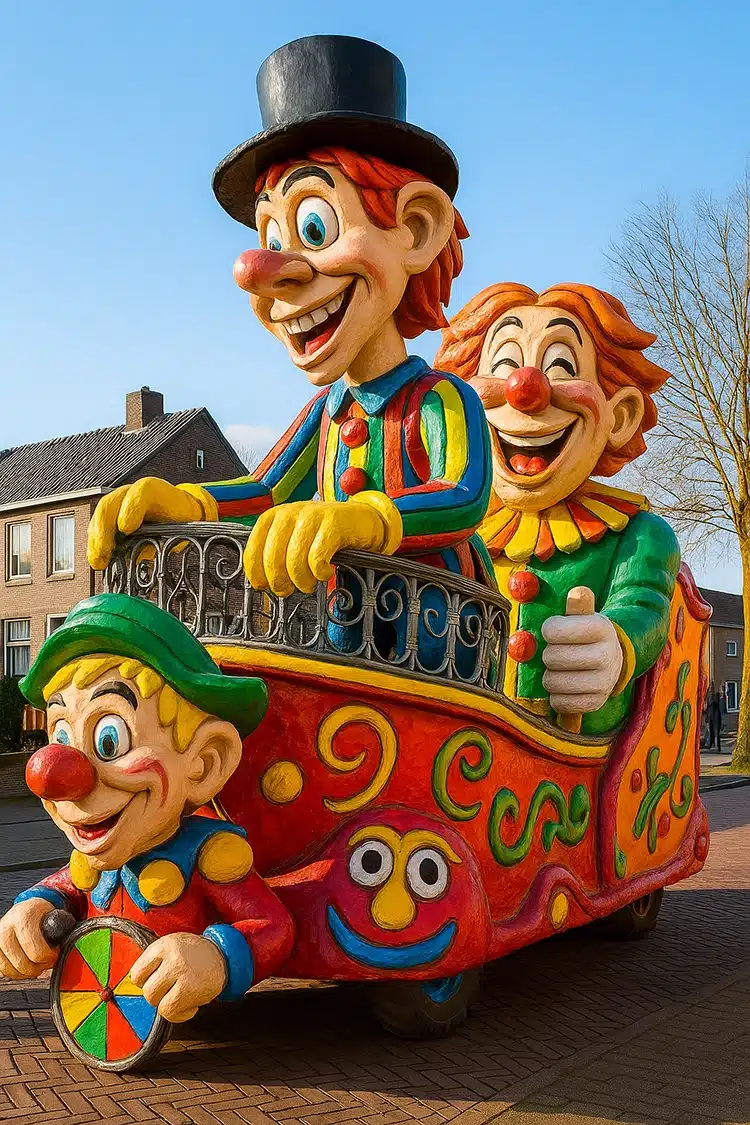 Carnavalswagen met blanke lak eroverheen geschilderd.