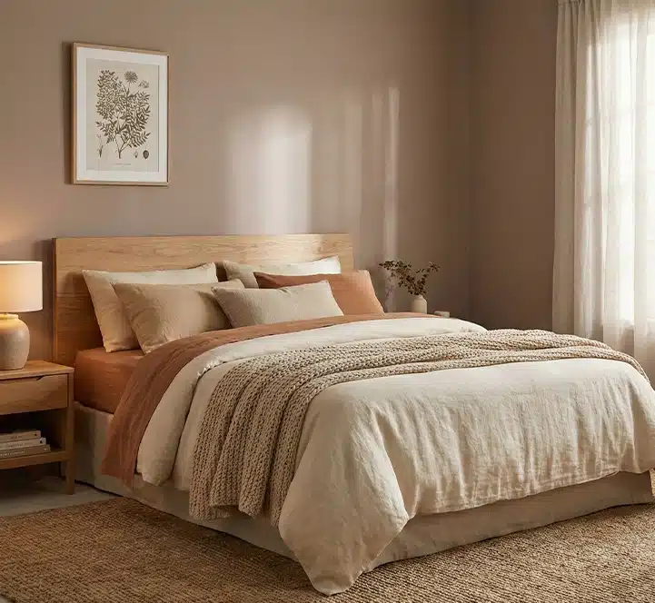 Flexa Pure kleur Mild umber in de slaapkamer