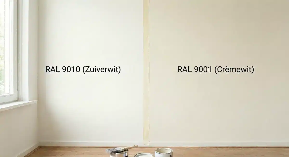 RAL 9001 en RAL 9010 naast elkaar op een muur