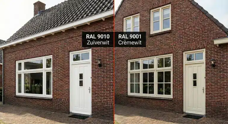 RAL 9010 of RAL 9001 op kozijnen aan de buitenkan van een woning.