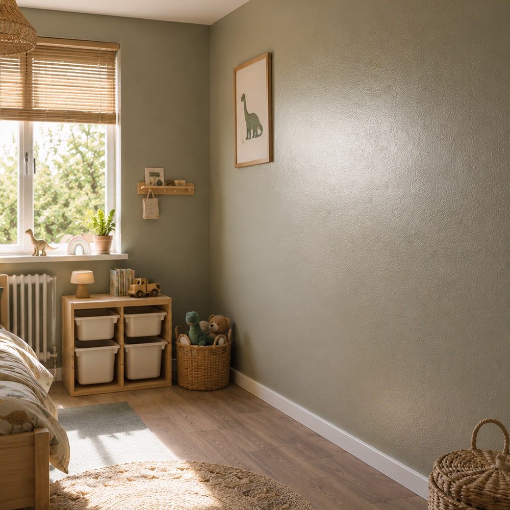Kinderkamer jongen muur met groene matte afwerking