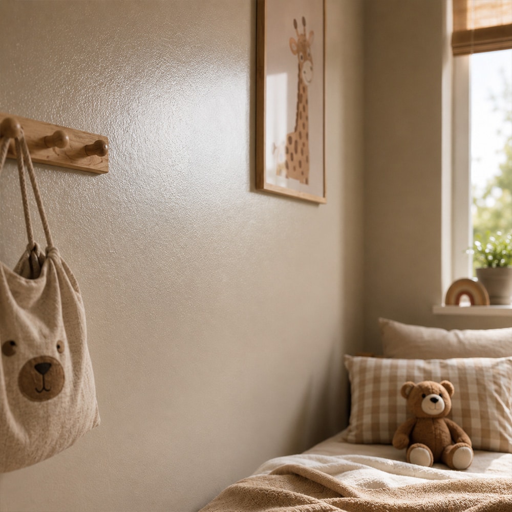 Kinderkamer muur met lichtbruine afwerking