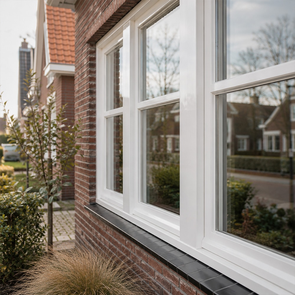 Witte zijdeglans buitenkozijn net geschilderd
