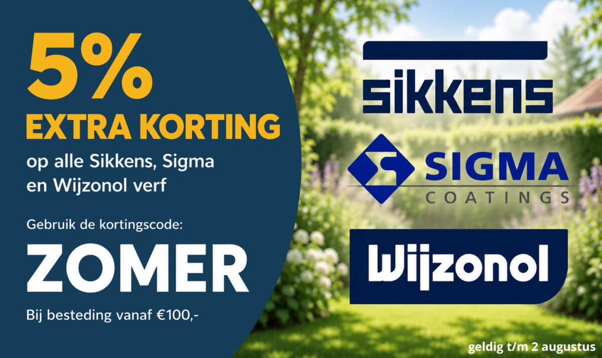 Banner zomerdeal 5% korting op alle Sikkens, Sigma en Wijzonol