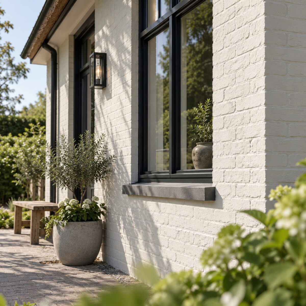 Modern huis met bakstenen buitenmuur