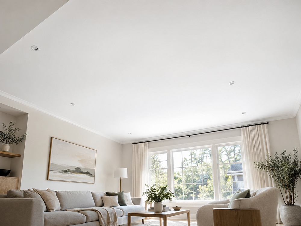 Voorbeeld plafond geschilderd met Wijzonol Plafond  en Spacklatex