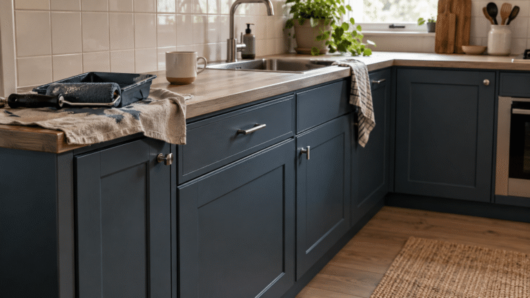 Fris geschilderde blauwgrijze keuken