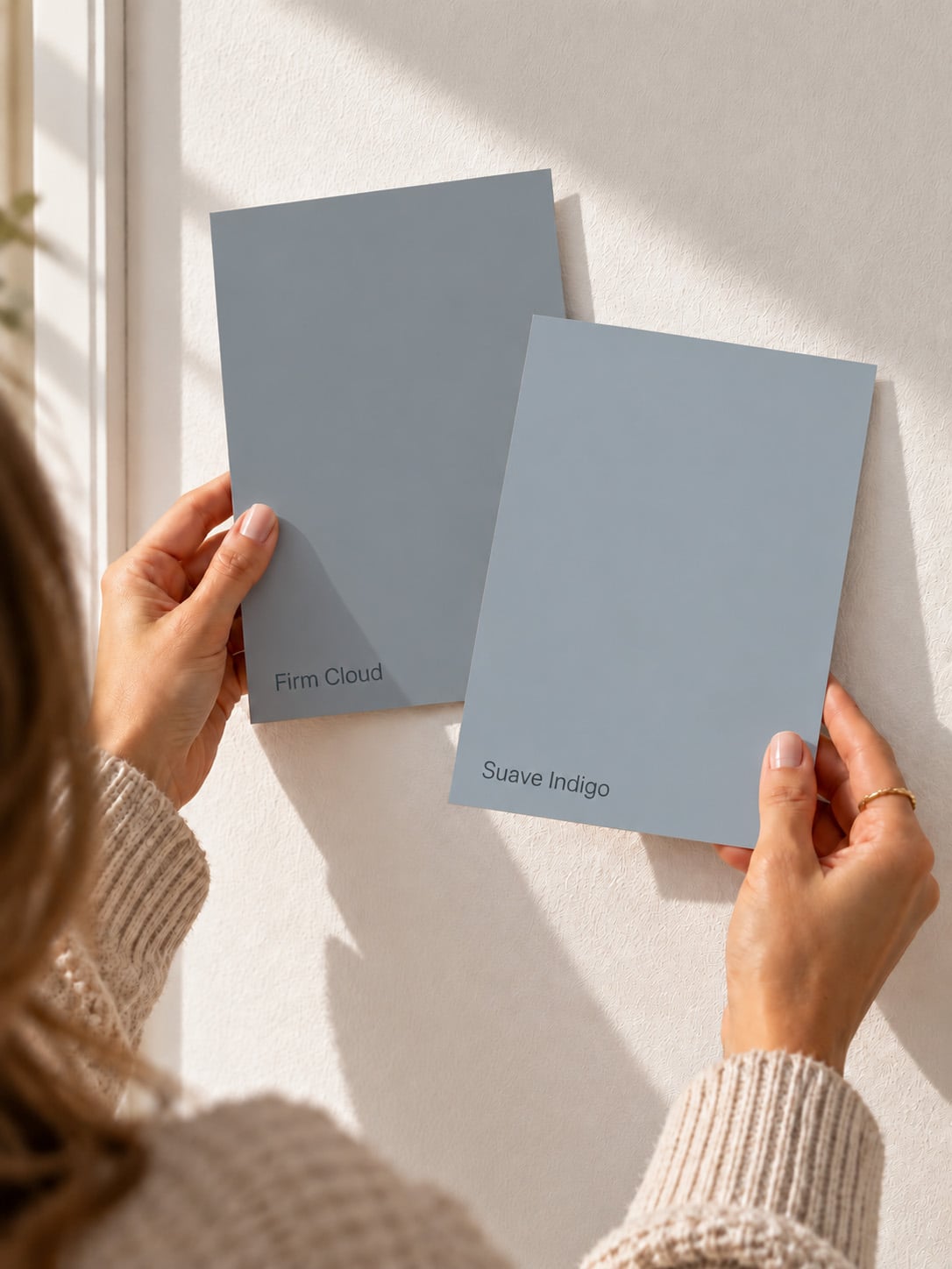 Testen Flexa Pure Kleurstaal Collectie Cloud met Firm Cloud en Suave Indigo